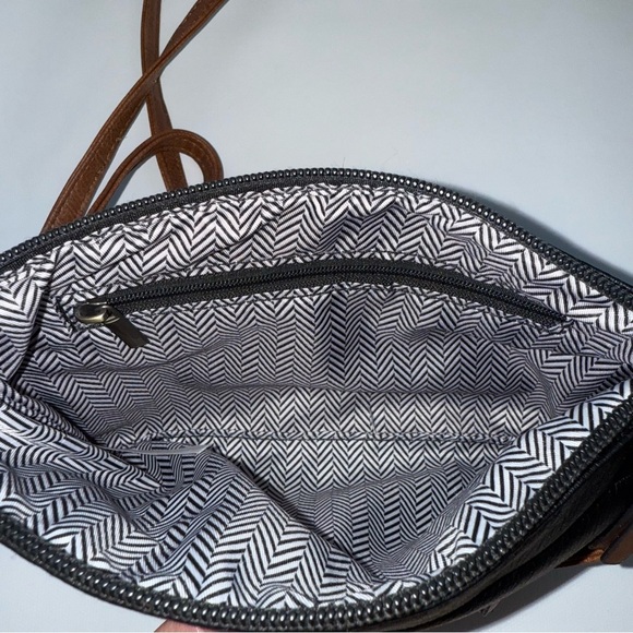 Black Brown Crossbody Bag outside zip pocket 8.5x5.5 - Picture 6 of 8
